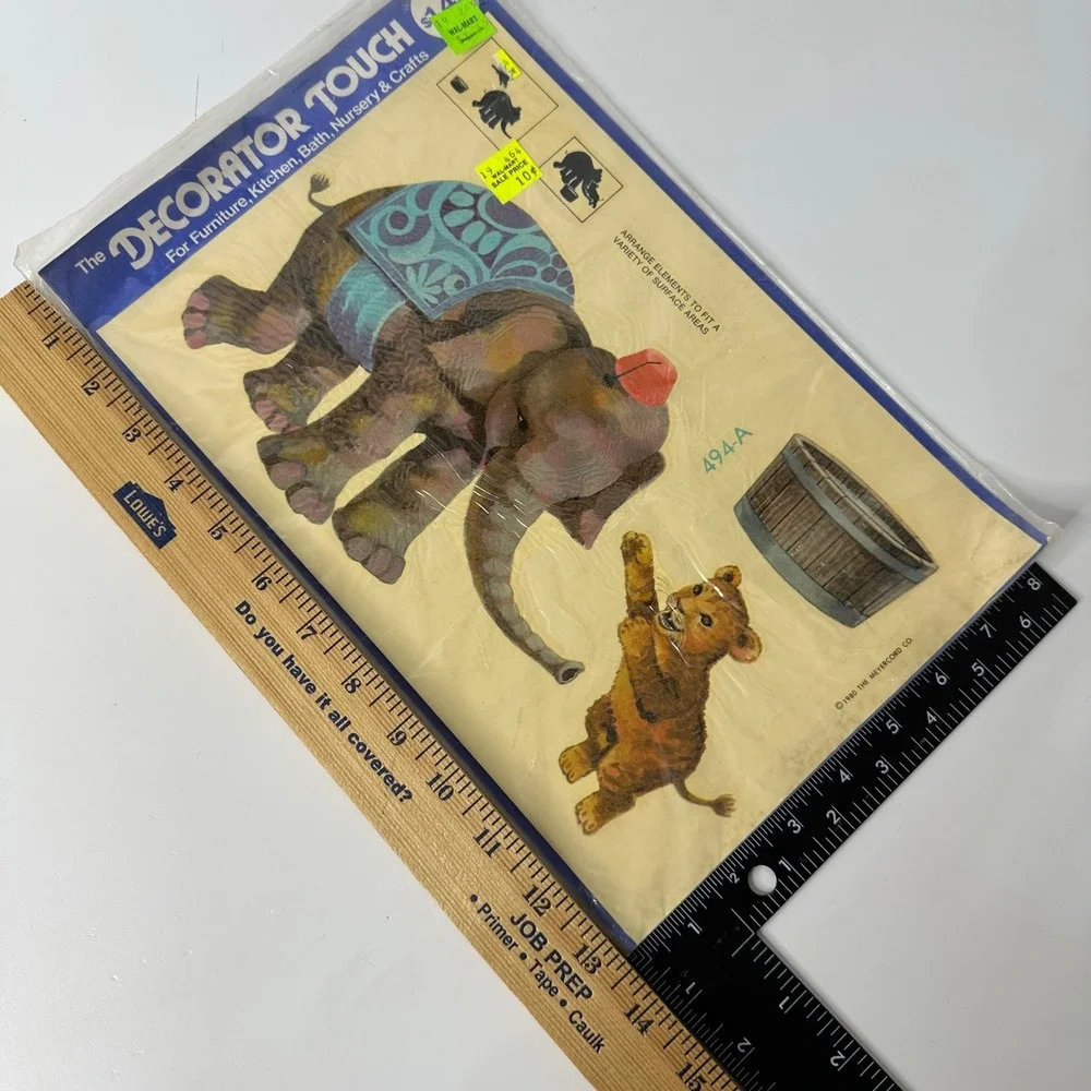 Vintage Decorator Touch Decals Elephant Lion Circus Meyercord Nursery Craft 1980